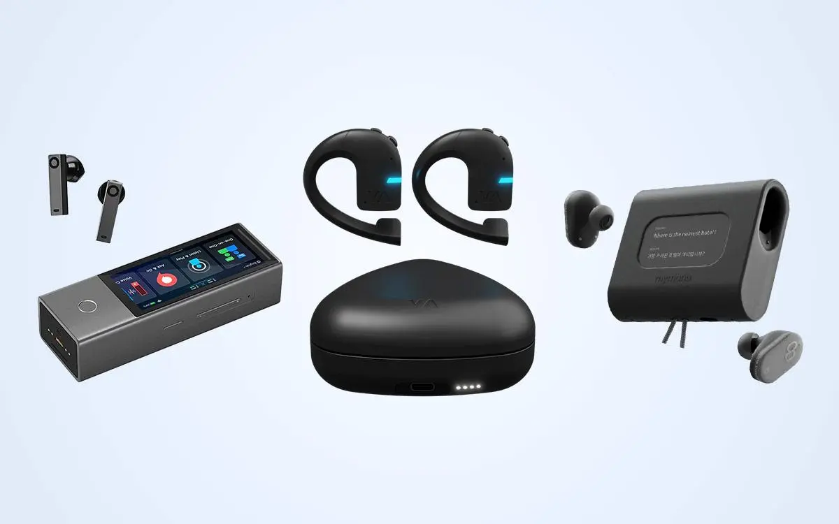 Srovnání překládacích sluchátek: Vasco Translator E1, Timekettle WT2 Edge a Mymanu CLIK Pro.